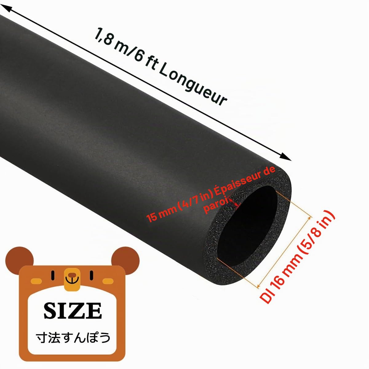 Tube en Mousse D'isolation De Tuyau 6/16/25/32/43/50/63/76/90mm Diamètre Intérieur, Isolation pour Tuyaux Enveloppés Et Isolés Manchon D'isolation 9/15/20mm Épaisseur, pour Plomberie (Dimensions : ID