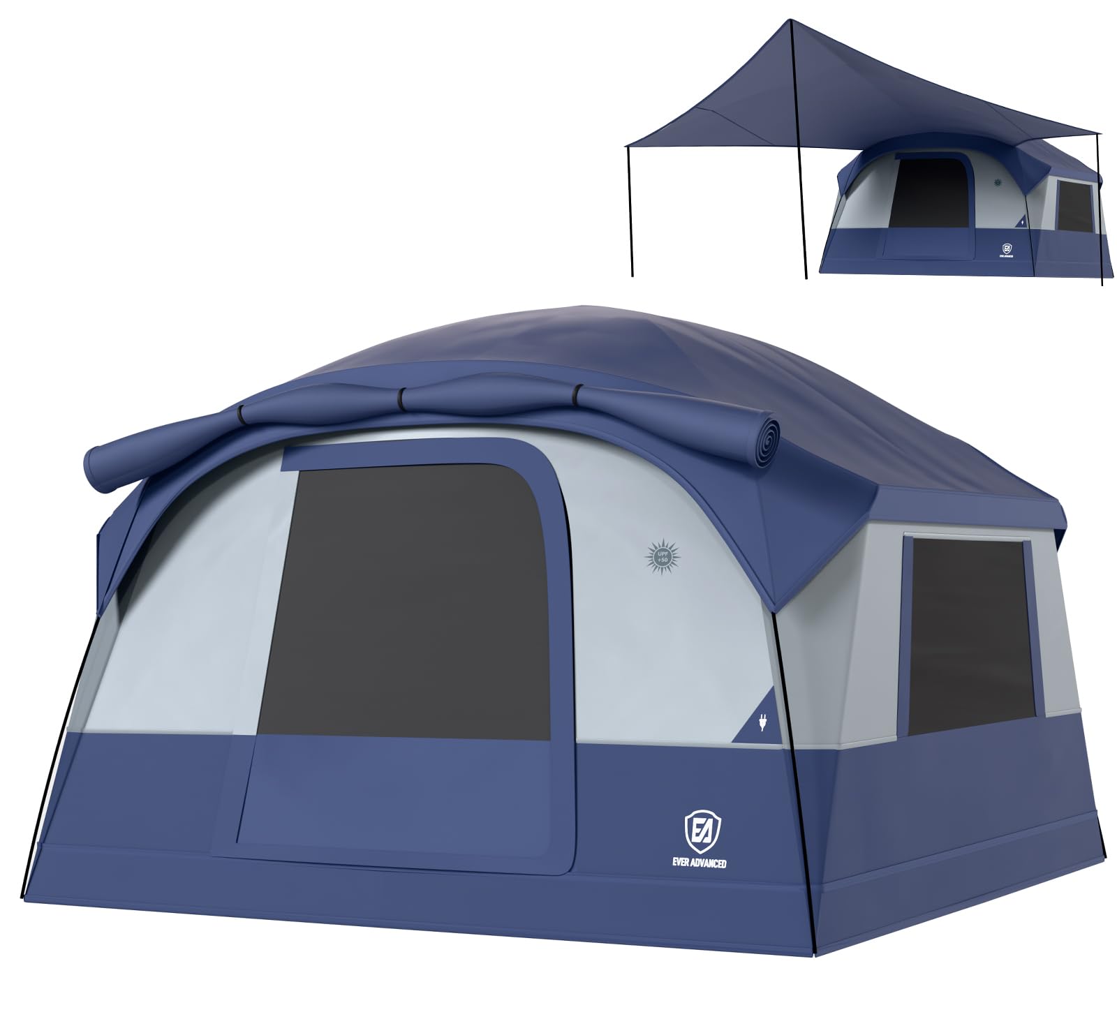 Photo 1 of EVER ADVANCED Blackout Design 6 Person Camping Tent with 80 sq.ft Massive Vestibule, Large Mesh Screen Room, 81in Tall Expanded Headroom, Blackout Coating, 4000mm Water-Resistant Compact Grey Blue