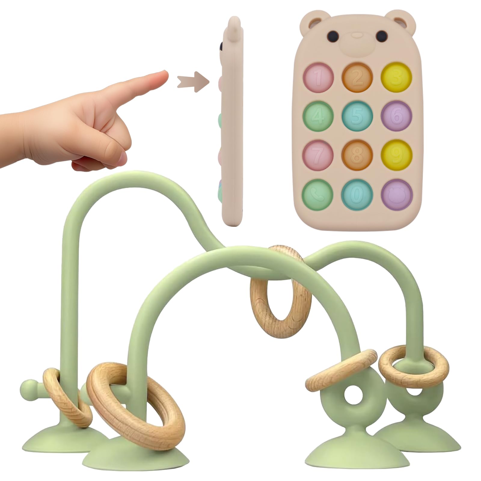 Baby High Chair Suction Toys Teething Chew - Baby Teething Toys Silicone Teethers Table Toys, Food Grade Silicon for 6 12 18 Months (RPinkBeige)