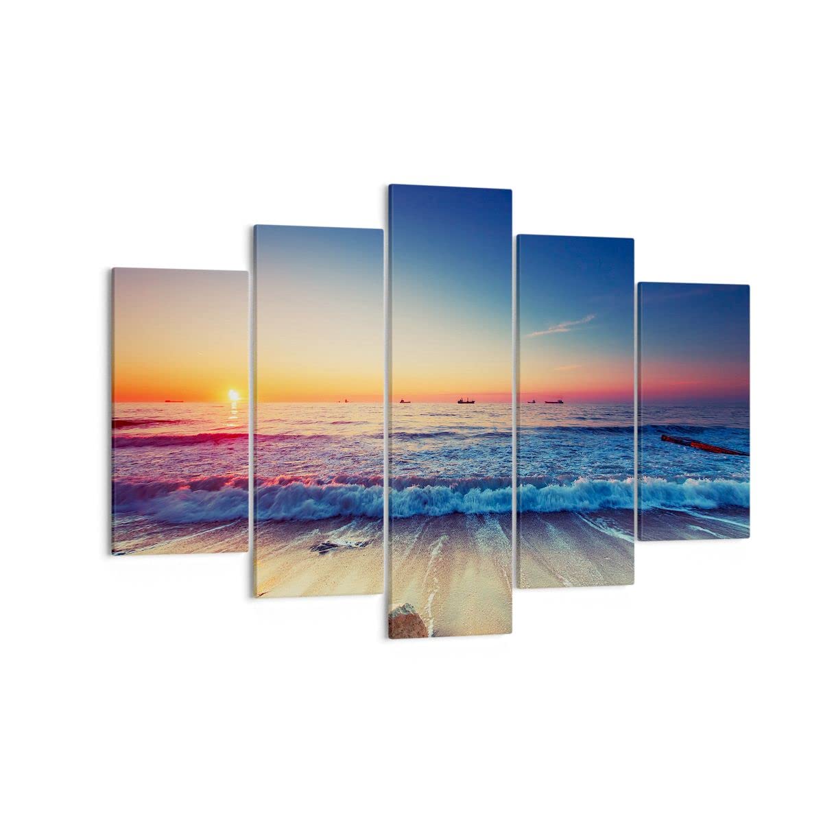 ARTTOR Mehrteilige Bilder auf Leinwand 150x100cm Leinwandbild Meer Strand Welle Groß XXL Wanddeko Bild Schlafzimmer Set 5 teilige Wandbilder Dekoration Wohnzimmer Canvas Kunstdruck Art