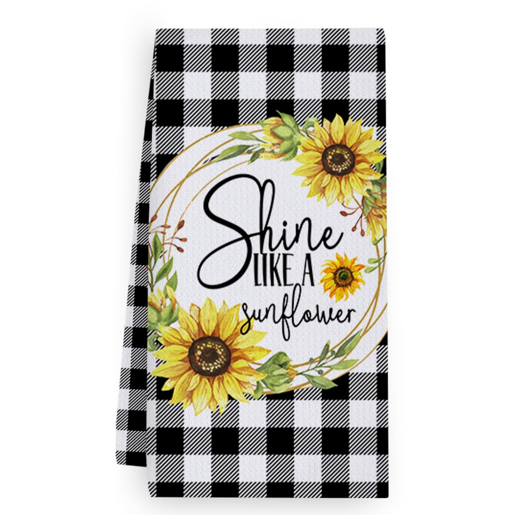 Trapos Cocina Girasol De Celosía Negra Paños de Cocina Suaves y Absorbentes Paños Cocina Reutilizables Trapos de Cocina para Secar Toallas Lavable Toallas de Barra Juego de 4 (40x60cm)