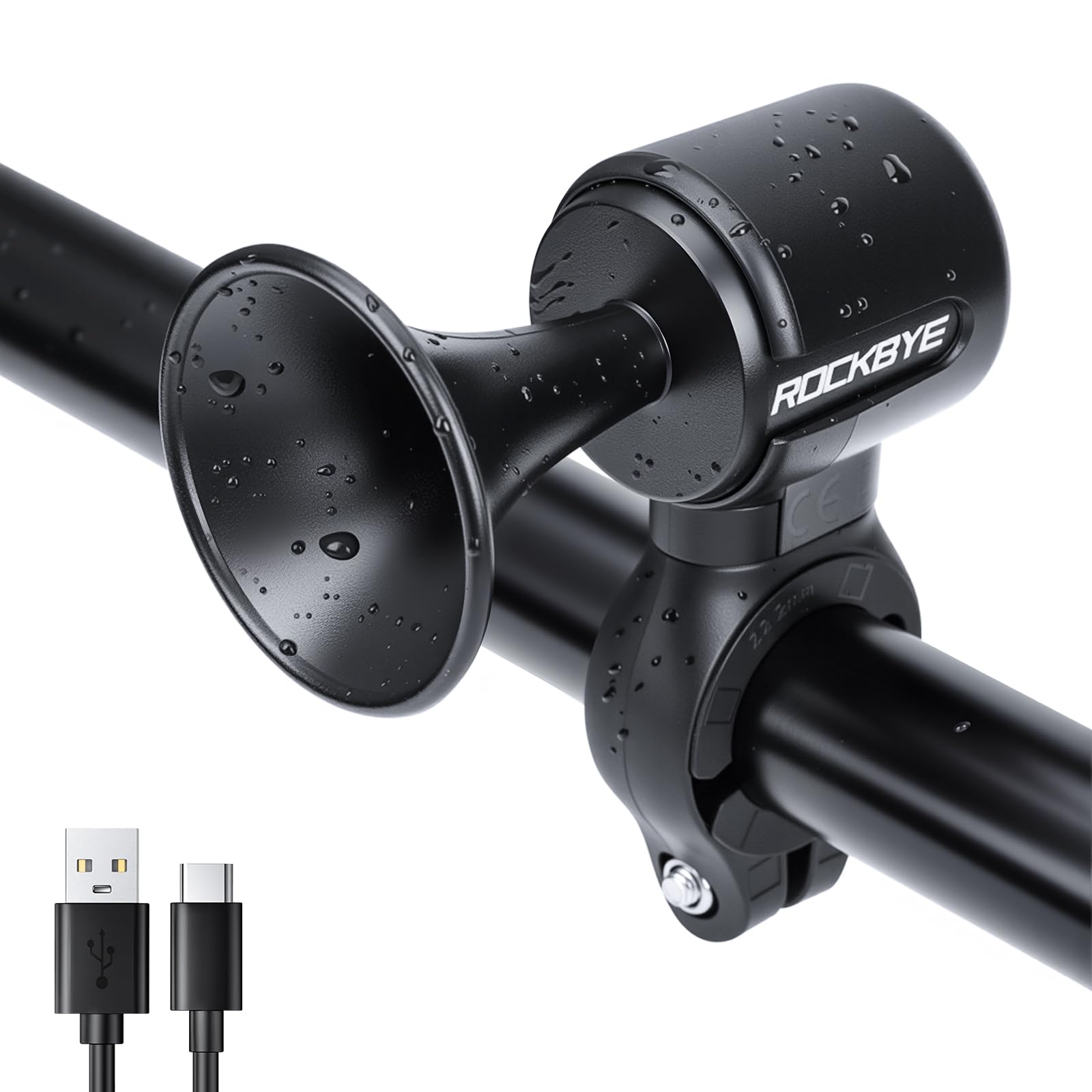 E-Bike-Hupe, 120 dB, laute Fahrradhupe für 22,2–25,5 mm runde Lenker, per USB wiederaufladbar, IP65 wasserdicht, einfache Installation für Mountainbike/E-Bike/Roller/Erwachsene