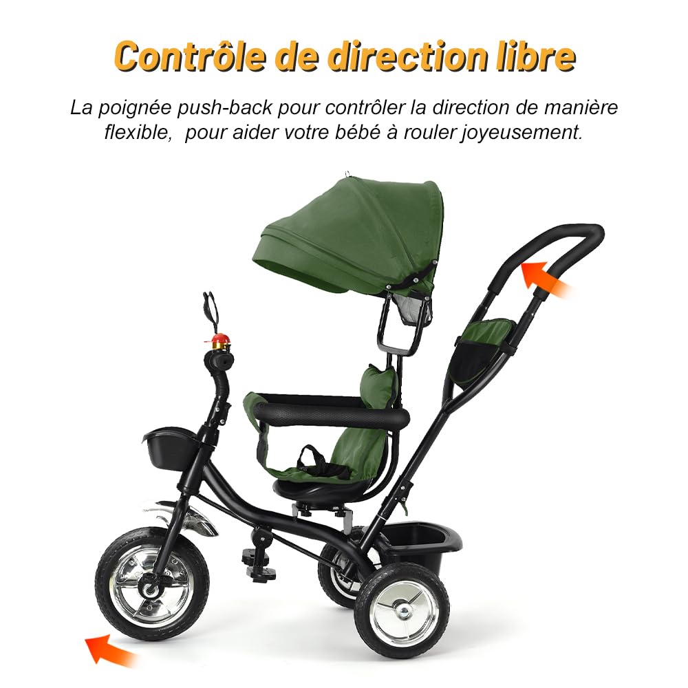 Tricycle Enfants avec Pare,Draisienne Vélo pour Enfant à partir de 1 an, Jouet Velo Enfant 5 Ans, De 9 Mois, pour garçons et Filles comme Cadeau d'anniversaire,4 en 1 (Vert)