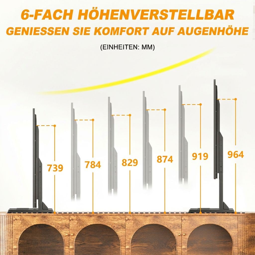 TVON Universal Großer TV Ständer TV Standfuss Fernseher Standfüße Beine Höhenverstellbar für 37 zu 86 Zoll Fernseher Max. 68 KG VESA 800x600 mm