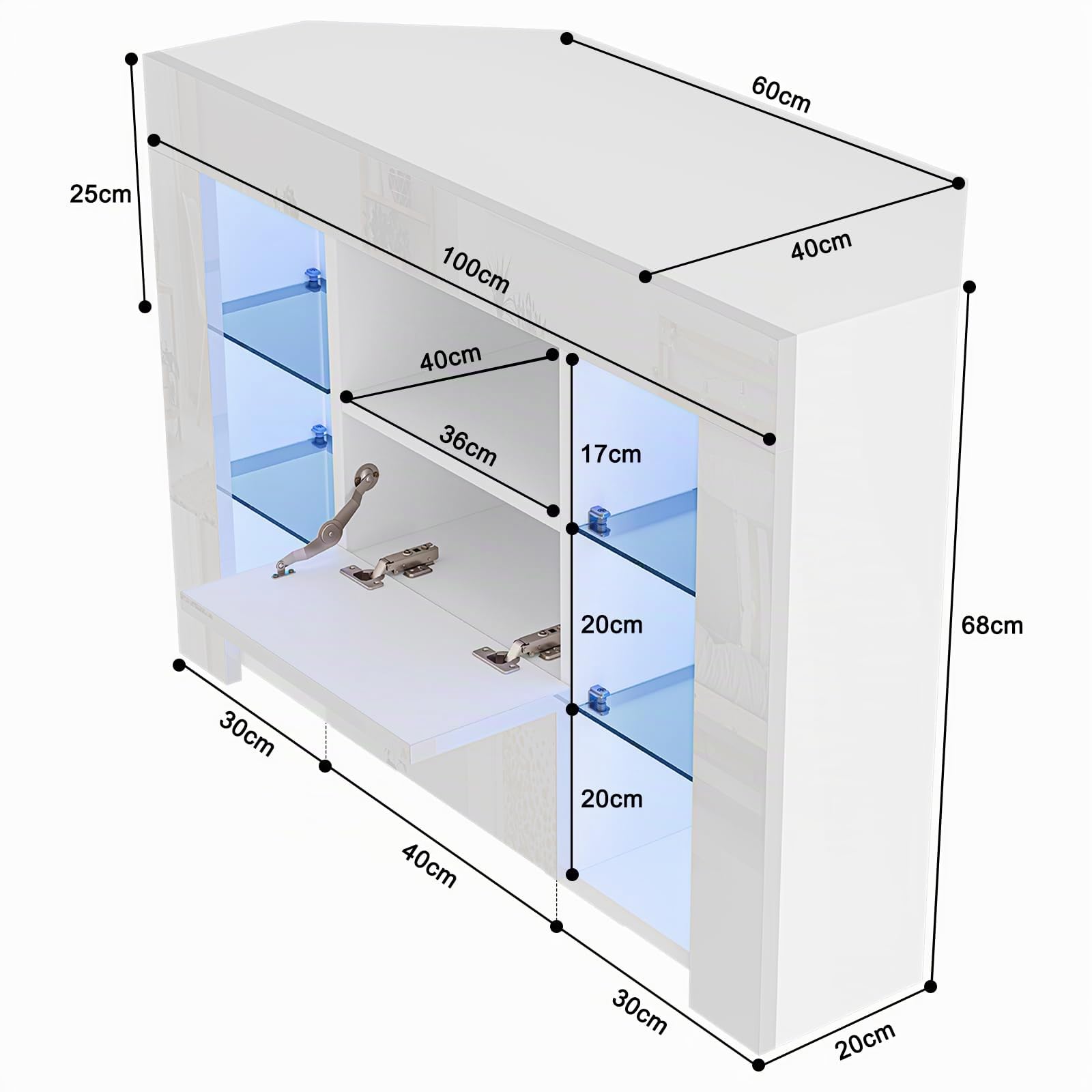 Dripex Meuble TV d'angle avec Lumières LED Brillant Convient pour Salon ou Chambre 100x68x40 cm, Blanc