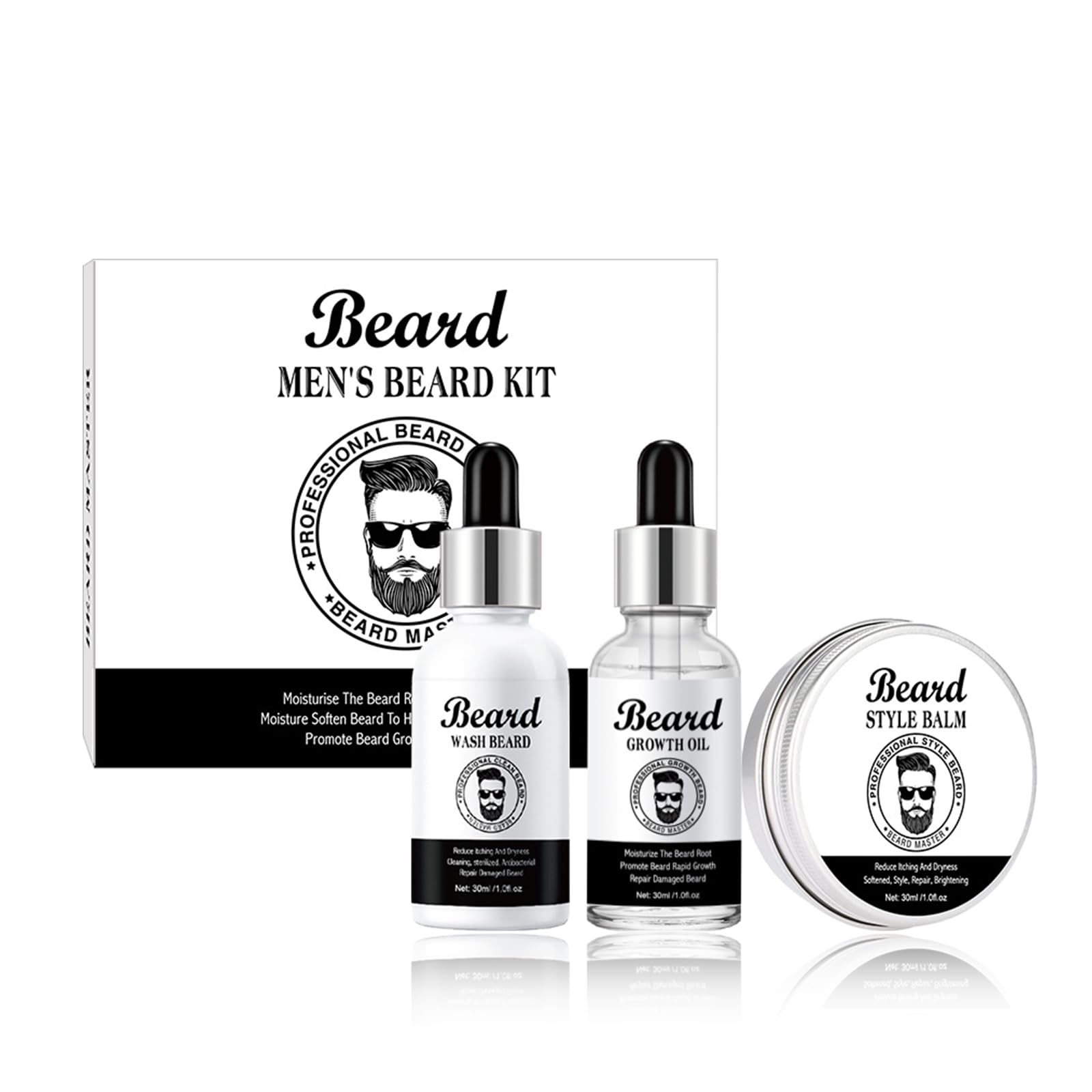 Kit Barba Uomo,Olio Barba,Shampoo Barba,Balsamo Barba,Anti-Crespo,Idratante E Modellante,Regalo Perfetto Per Uomini, Mariti O Padri