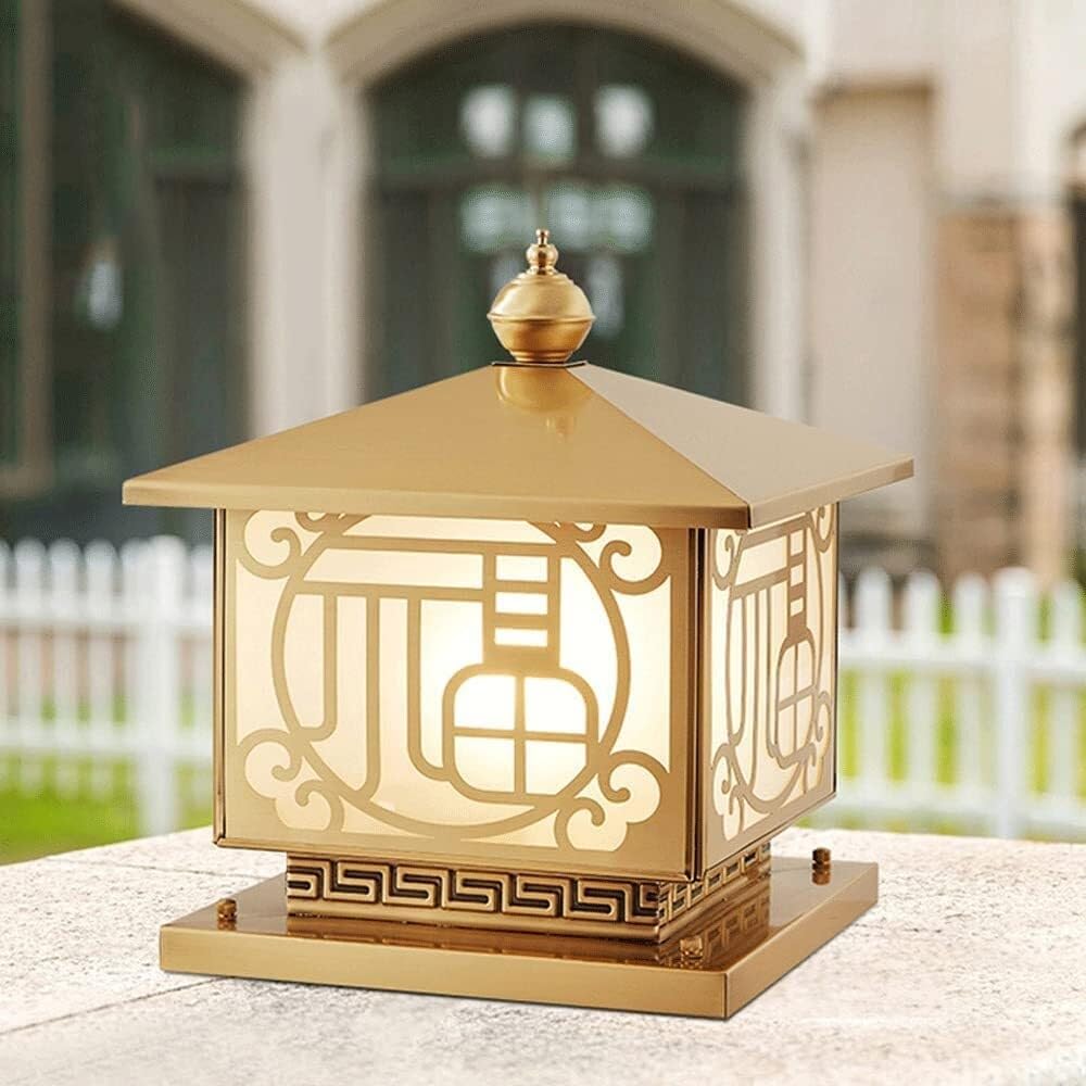 Lampa Słupki Miedziane Szkło Zewnętrzne Słupki Oświetleniowe Nowoczesne Chiński Styl Kolumna Lampy Ogrodowe Villa Gate Oświetleniowa Zewnątrz i Drogę(B,40 * 45cm)