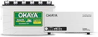 Okaya Inverter with Battery Combo for Home,Office &amp; Shops|ATSW 950 12V Pure Sine Wave Inverter 700VA with OPSJT14048 110Ah...