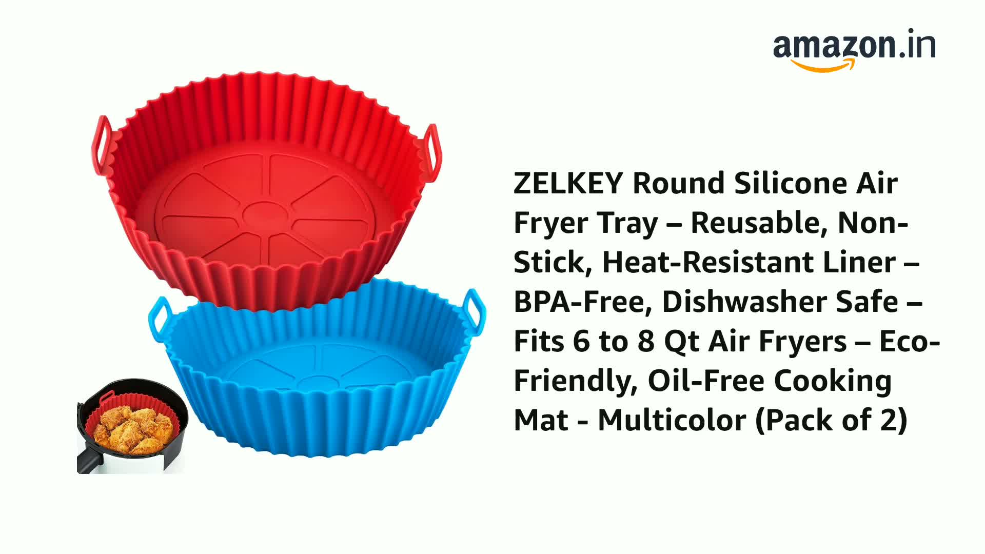 Buy ZELKEY Round Silicone Air Fryer Tray – Reusable, Non-Stick