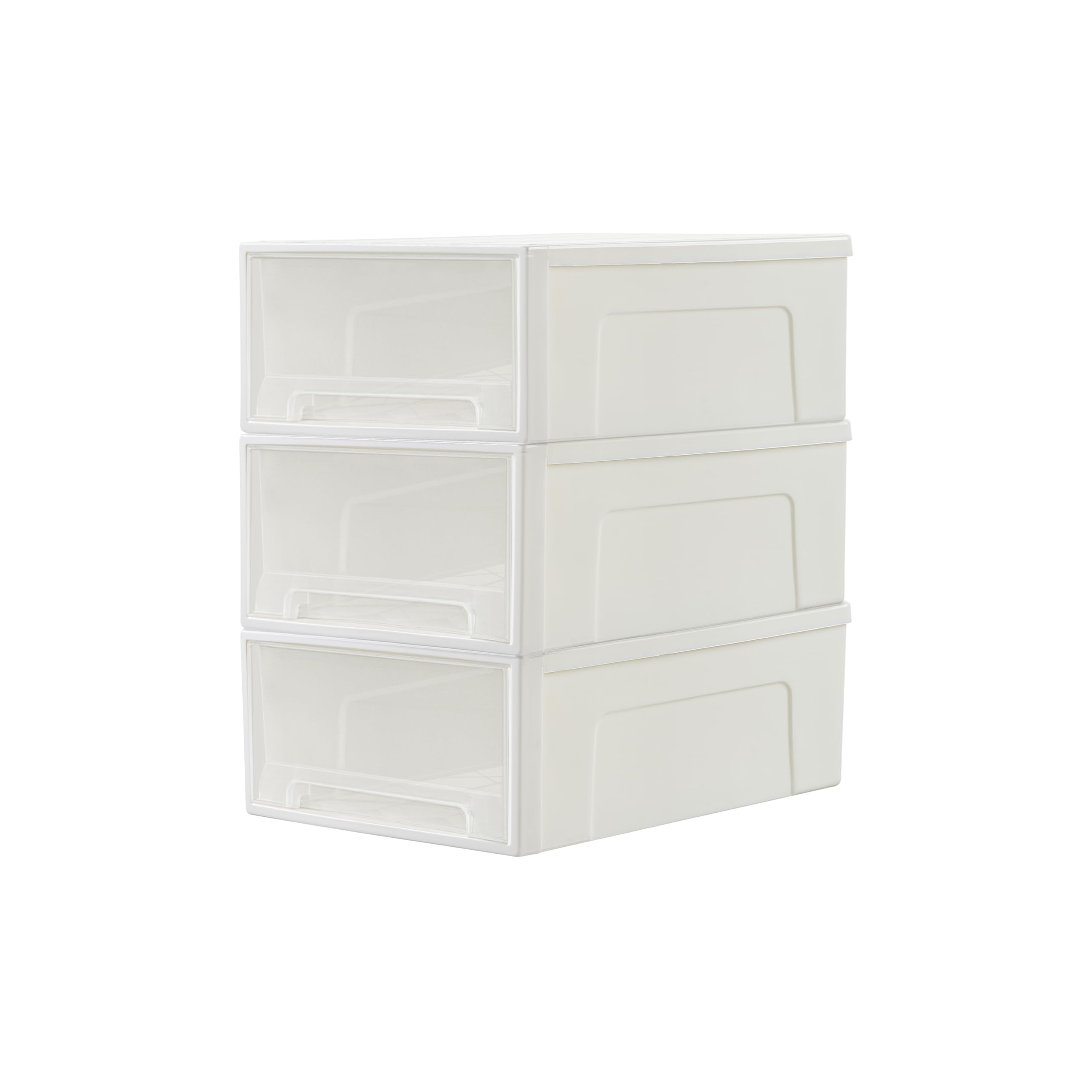 Cetomo 14L*3 Cajones de Almacenamiento de Plástico, Organizadores para Escritorio de Oficina, Caja de Almacenamiento, Torre Apilable para Cosméticos, Resistente, Blanco, Transparente, 14L-3 Unidades
