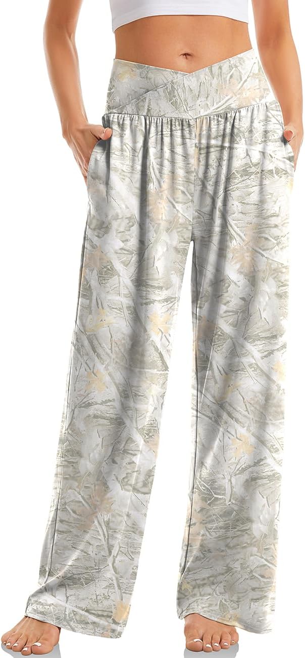 TARSE Women's Wide Leg Casual Loose Pants Yoga Sweatpants Comfy Crossover High Waisted Lounge Pajama Flowy Pants with Pockets