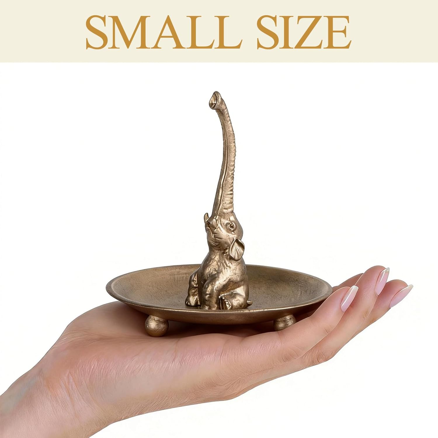 NIKKY HOME Vintage Gold Ring Holder Jewelry Dish, Good Luck Elephant Trinket Display Decorative Metal Tray Bowl Classy Birthday Gifts for Women