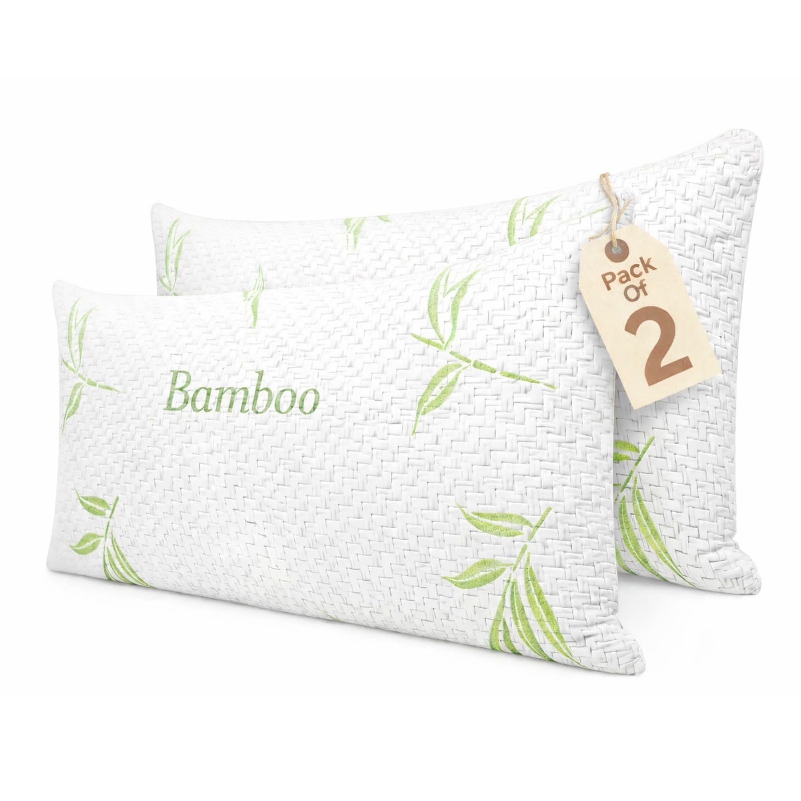 Eds White Bamboo Memory Foam Pillow Pack Of 2 Neck Pillow & Shoulder Support Sleeping Comfortable Bed Pillows With Removable Covers Breathable & Machine Washable For Side Back & Front Sleepers (Pack Of 2)