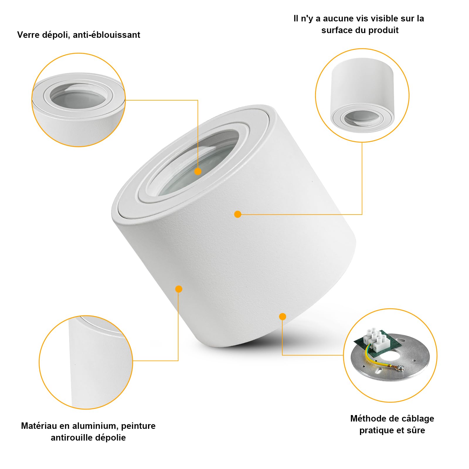 Spot en Saillie IP44, Plafonnier Salle de bain, Spot LED en Saillie Plafond 230V Imperméable, Ø80x65mm aluminium Rond Blanc downlight pour Modules LED, Lot de 4
