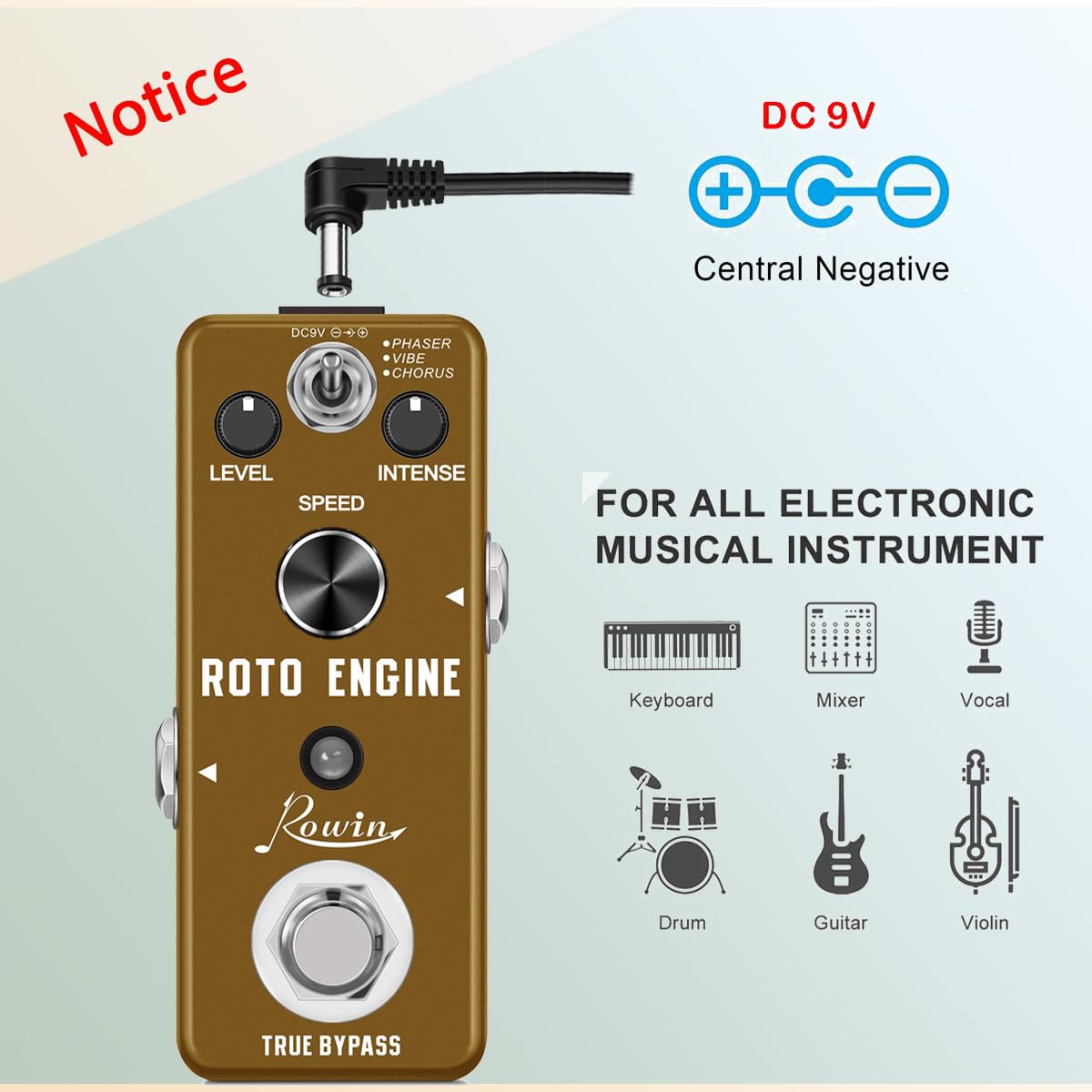 guitar pedal keyboard sound Rowin ROTO ENGINE Rotary Speaker Simulator Effect Mini Digital Effects Pedal Phaser/Vibe/Chorus 3 models with Storage of Timbre Pedal True Bypass Full Metal Shell LEF-3801 : Musical Instruments COLOUR:STAY FREE COLOR 50 Euro sollte ein Agenzie Riunite