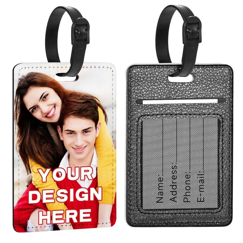 Personalized Leather Luggage Tags for Suitcase, Custom Golf Bag Tag Travel Labels Name Identifiers with Strap for Women Men Customized Your Own Text