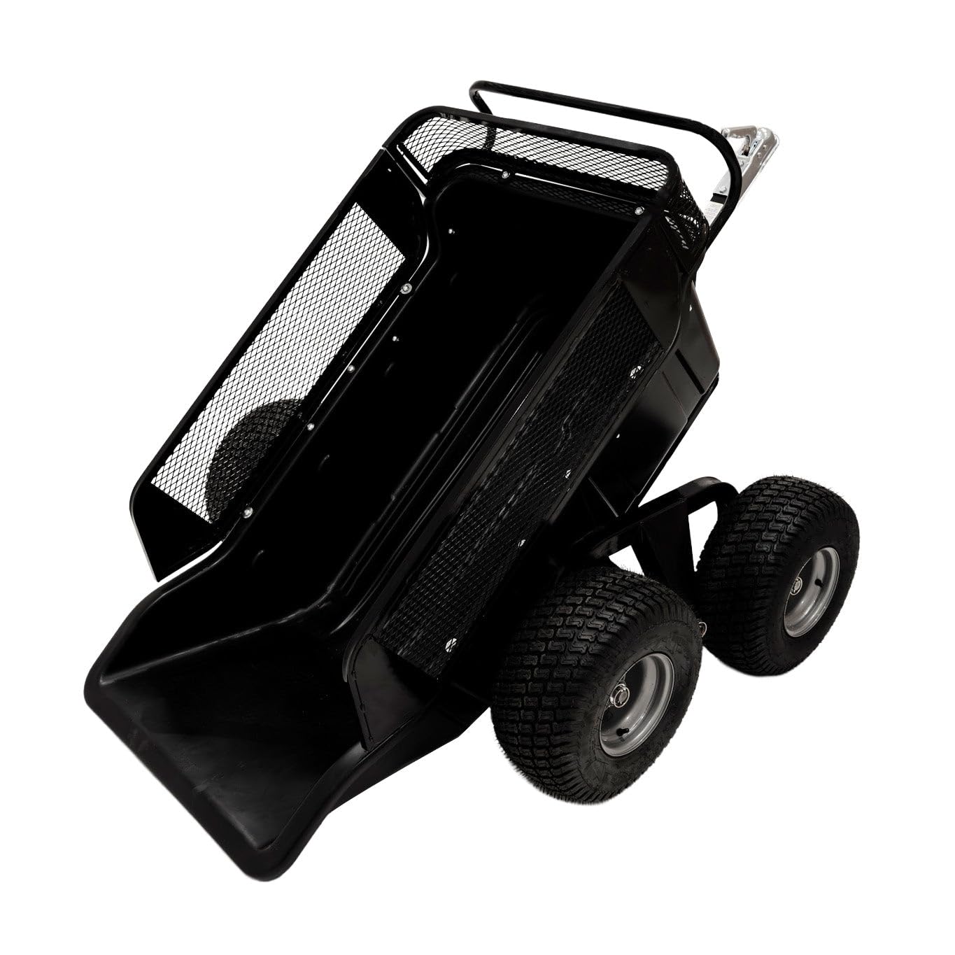 Rimorchio Ribaltabile ATV Quad Tosaerba da Giardino Off Road Carrello Pesante 680kg 1500lbs Portata Sistema Ribaltabile a Molla Estensione Rete Rimovibile Traino Universale 4 Ruote Pneumatici 18”