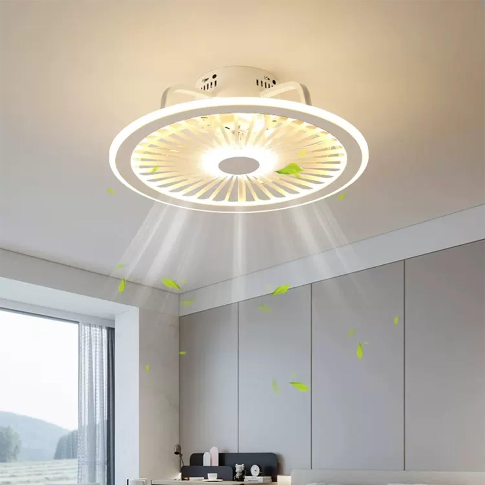Ventilador de Techo con Mando a Distancia, Moderno Ventilador de Techo Sin Aspas, Iluminación LED Inteligente Regulable, Ventilador de Techo Cerrado, para Sala de Estar, Dormitorio, Cocina(Bianco)