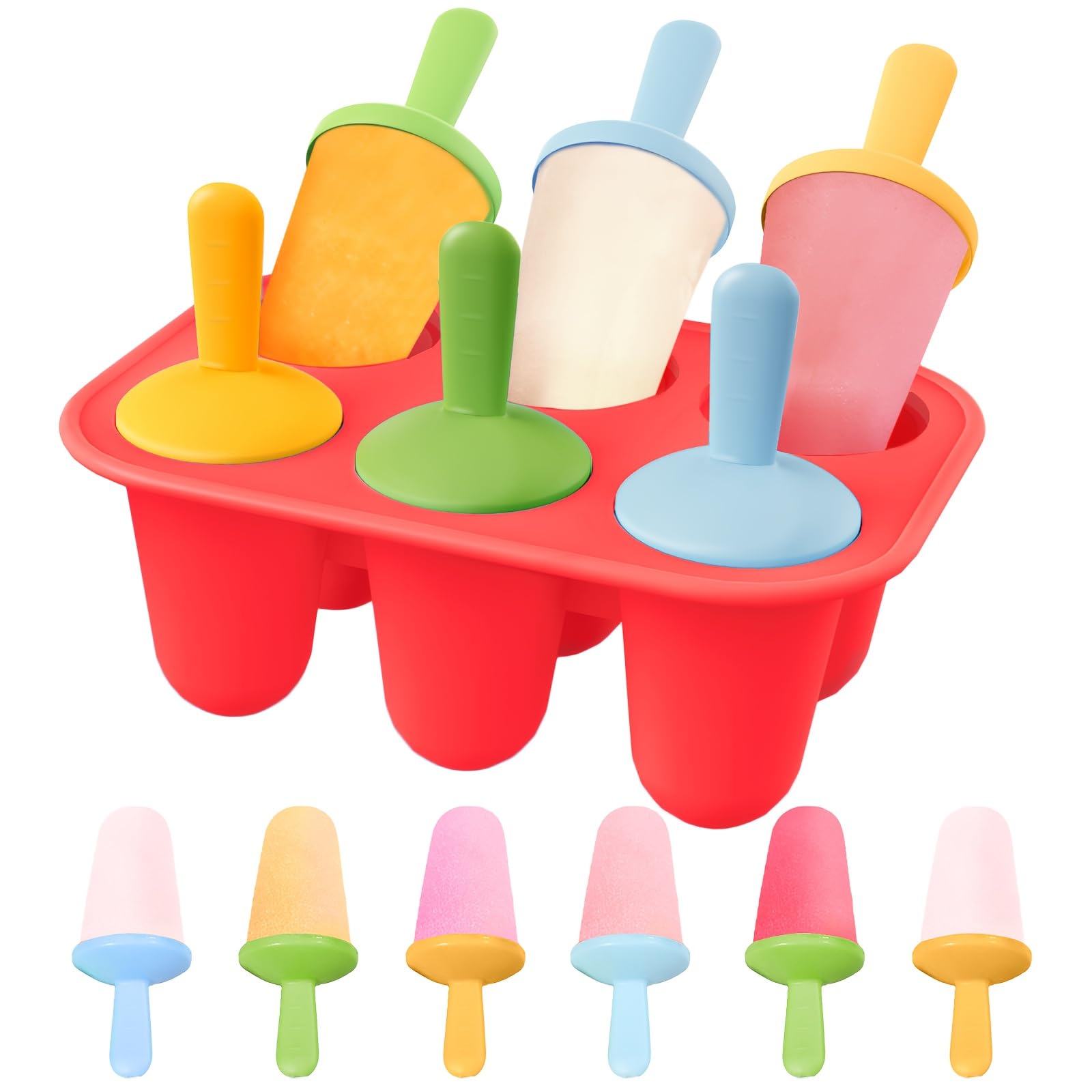 AdWon Ice Lolly Moulds Mini Silicone Popsicle Mold,BPA Free Reusable Ice Pop Maker –6 Cavity Ice Pop Mould for Portion Control & Tiny Hands (Red)