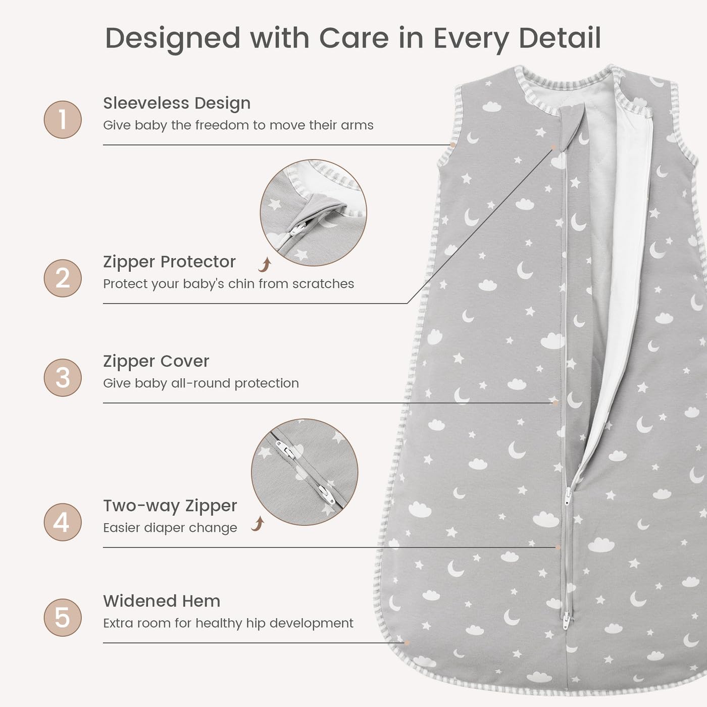 TURMIN Baby Sleeping Bag 1.5 Tog, Cotton Winter Sleeping Bag Baby 12-24 Months Quilted Sleep Sack - Image 2