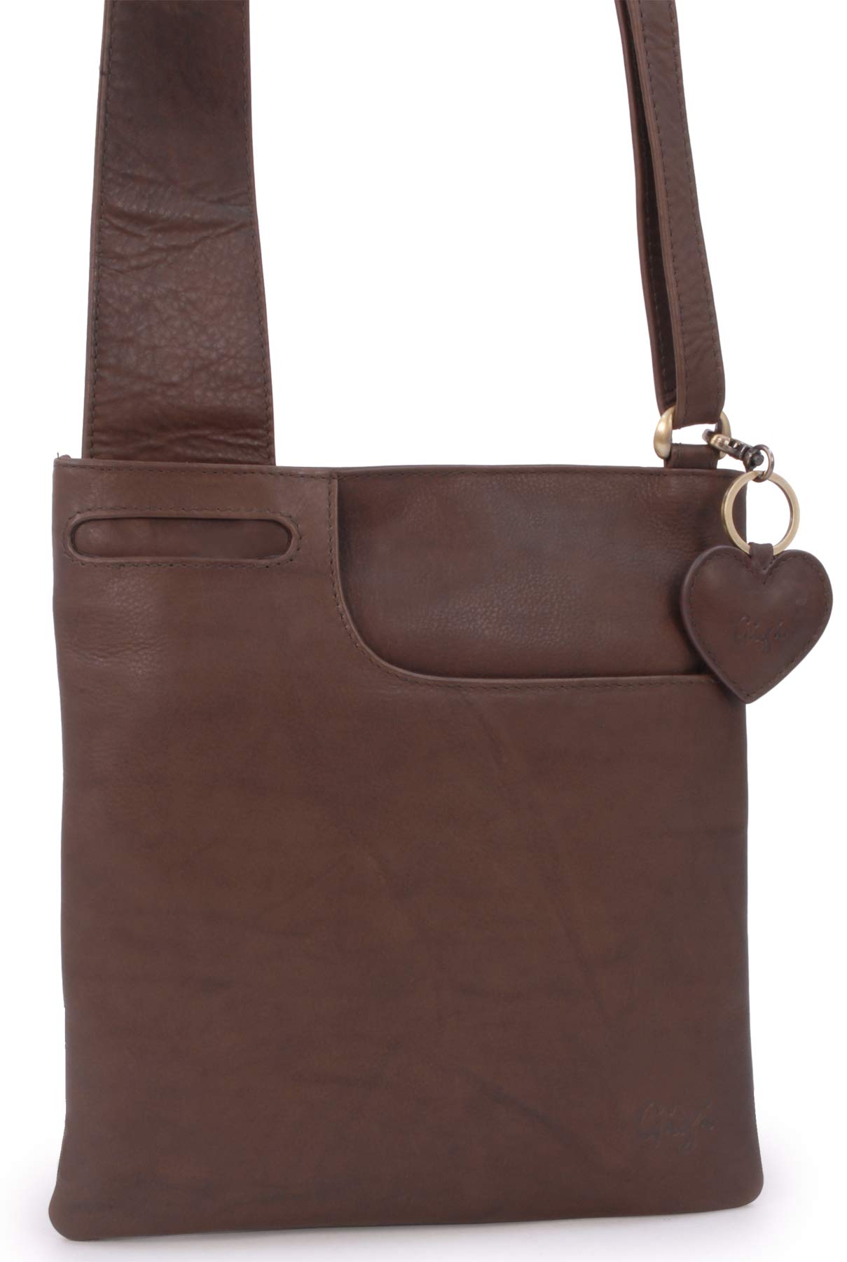 Gigi - Bolso Bandolera Pequeño de Piel Auténtica - Bolsito Cruzado para Mujer - Bolso de Mano con Correa Ajustable - Othello 2057 - Oscuro Marrón