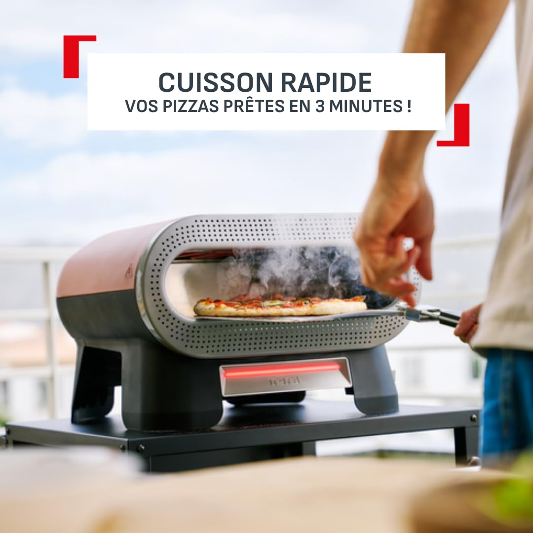 Tefal Pizza Pronto Four à Pizza Électrique d'Extérieur 2600W avec Pierre Rotative Automatique Cuisson 3 minutes Pizza 30 cm Multifonctions Jusqu'à 400°C 4 Températures Pelle à Pizza Incluse JM600TE0