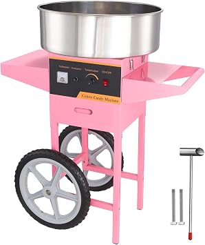 Happybuy Electric Cotton Candy Machine with Cart, 1000W Commercial Floss Maker, Stainless Steel Bowl, Sugar Scoop & Drawer, Ideal for Kids Birthdays, Family Parties, Home Events, Pink