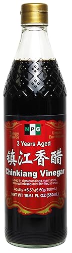 NPG Vinagre de Chinkiang 19.61 onzas líquidas (19.6 fl oz), vinagre de arroz negro Zhenjiang de 3 años, vinagre negro chino elaborado naturalmente