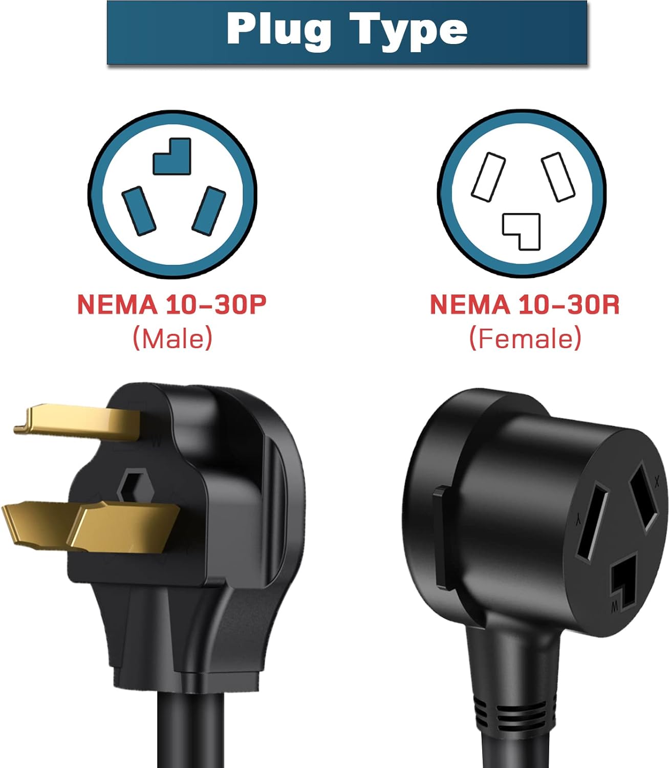 Buy NEMA 1030 P/R] 3 Prong Dryer Extension Cord 10ft, dé Tesla NEMA 10
