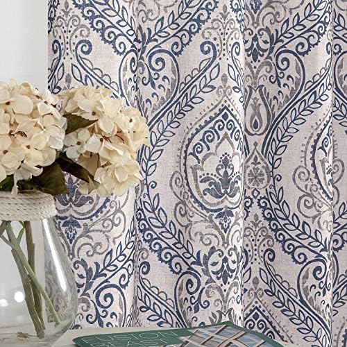 jinchanLinen Blend Curtains for Living Room, Damask Medallion Pattern Curtains 63 Inch Length 2 Panels Set for Bedroom, Light Filtering Drapes, Vintage Print Window Treatments, Grommet Top Taupe