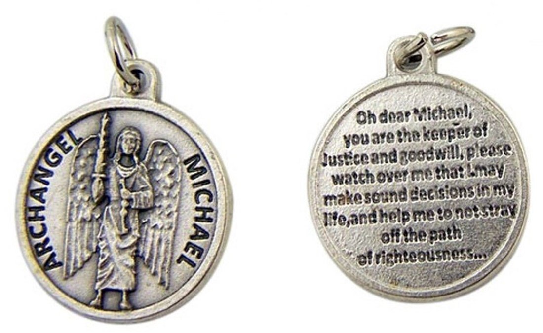 Religious Gifts Silver Toned Base Catholic Saint Medal with Prayer Protection Pendant, 3/4 Inch