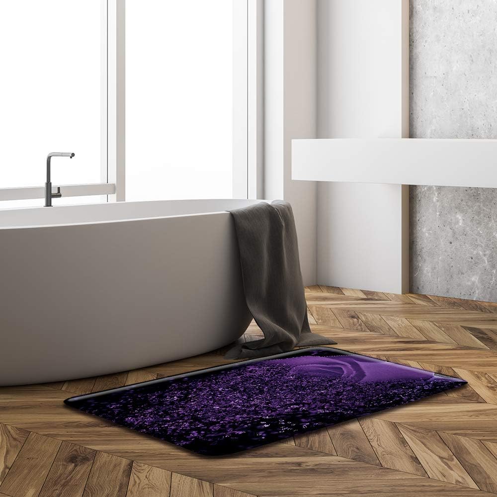 AMFD Purple Rose Bath Mat Fantasy Dream Flower Magic Disappearing Petals Glamorous Romantic Valentine Day Woman Black Bathroom Decor Mat Soft Memory Foam,18x30 Inch and 16x48 Inch