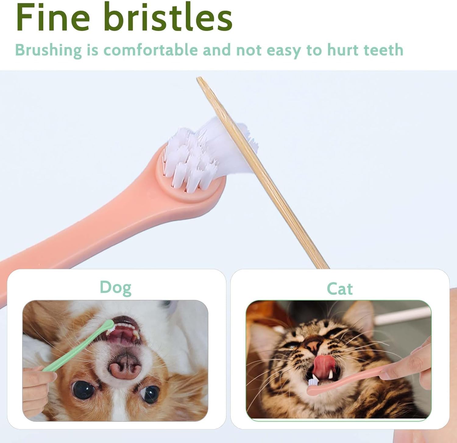 Paquete de 2 cepillos de dientes suaves para mascotas pequeñas, mini cepillo de dientes para perros y gatos con cerdas de nailon suave, cepillo de dientes manual portátil para cachorros