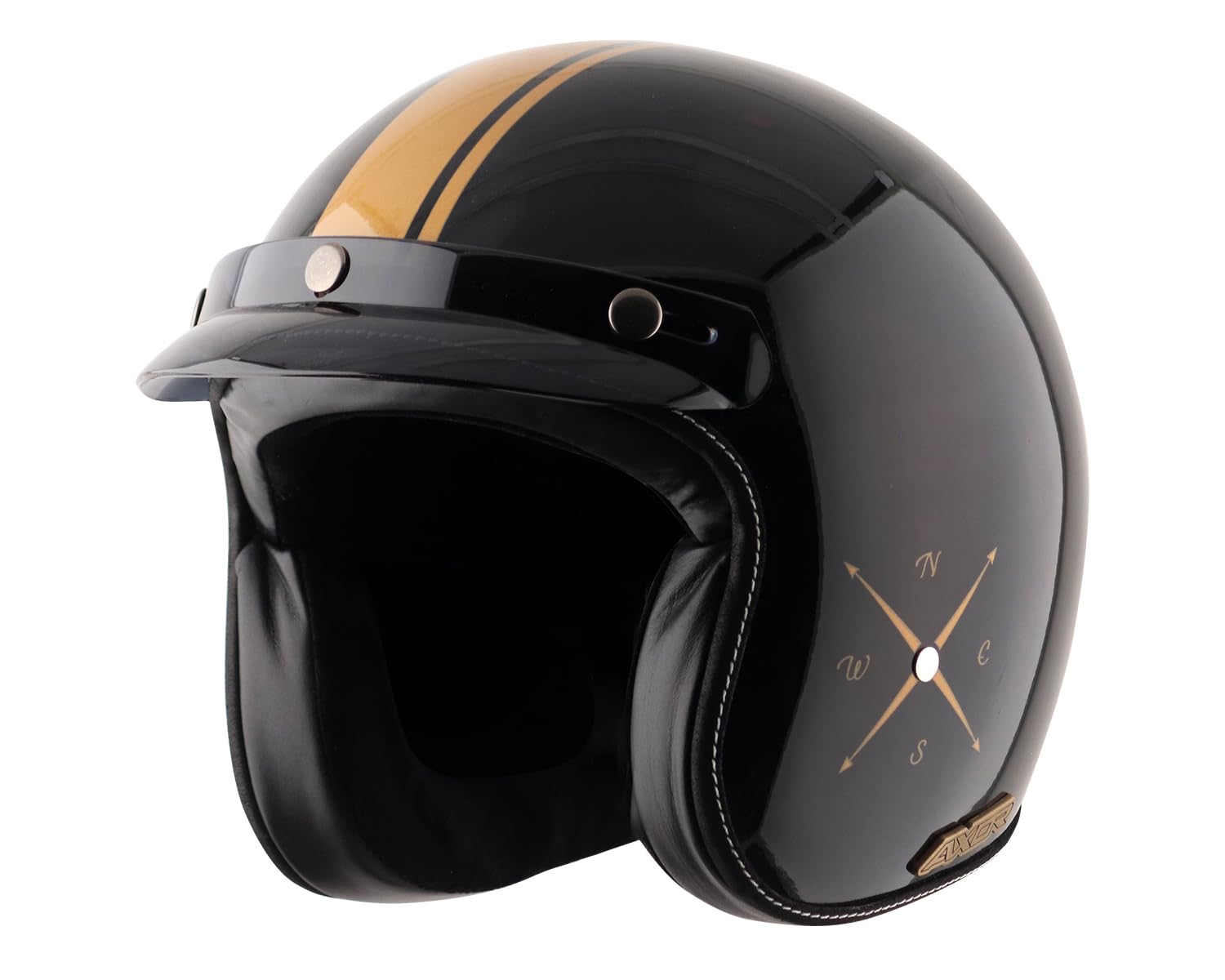 Axor Retro Jet Euro Globe ISI and DOT Certified Gloss Finish Open Face Helmet for Men and Women with Stylish Peak- Black -L-picture-30