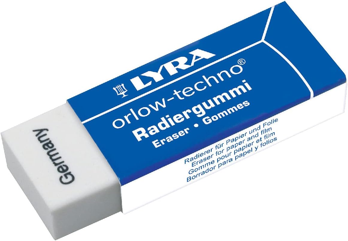 Lyra Orlow-Techno Plastic Eraser, 62 X 22 X 12 mm, White, Pack of 20
