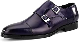 HHMacro Classico cinturino da uomo in vera pelle lucida singola monaco con fibbia da lavoro intelligente, blu US10/UK9/EU43