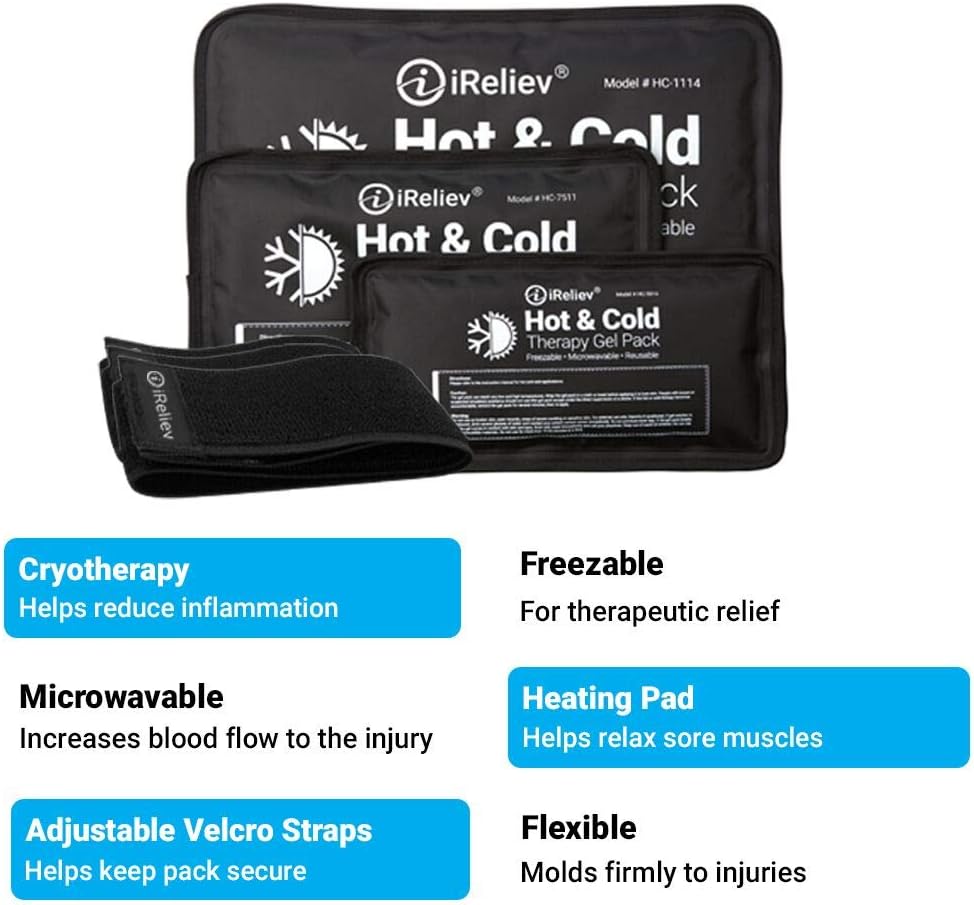Super Brands Ice Pack for Hot & Cold Therapy Gel Pack - Hot & Cold Relief, Reusable, Freezable & Microwaveable, Pain & Muscle Soreness, Arm, Leg, Knee, Shoulder, Back Pain Relief, Compression Pack & Strap