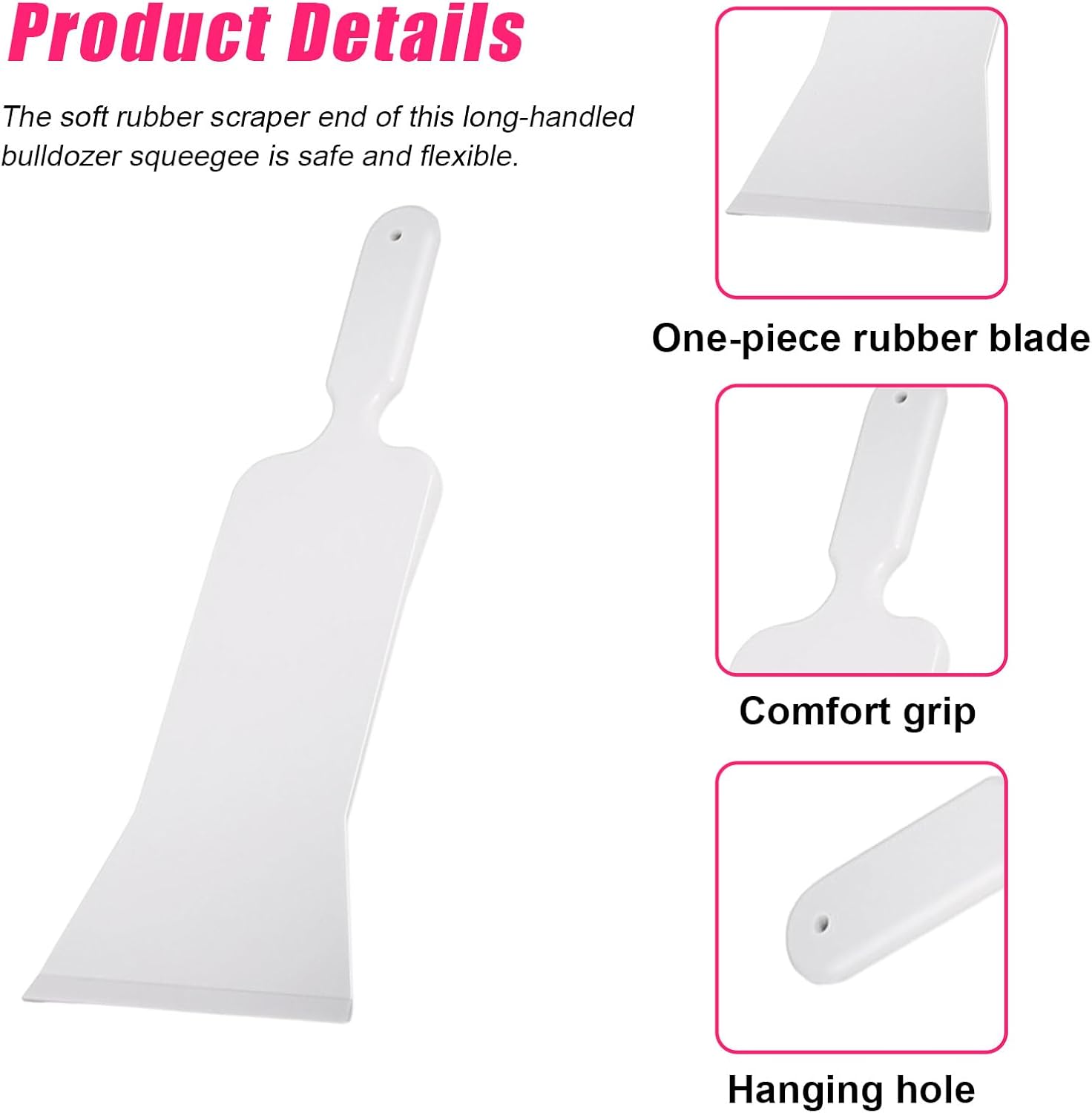 Dickno Bulldozer Squeegee, Long Handle Flat Glass Bulldozer Tint Tools, Scrubber Paddle Squeegee for Car Front Rear Windows Cleaning, Vinyl Wrap and Snow Frost Ice Removal Tool (White)