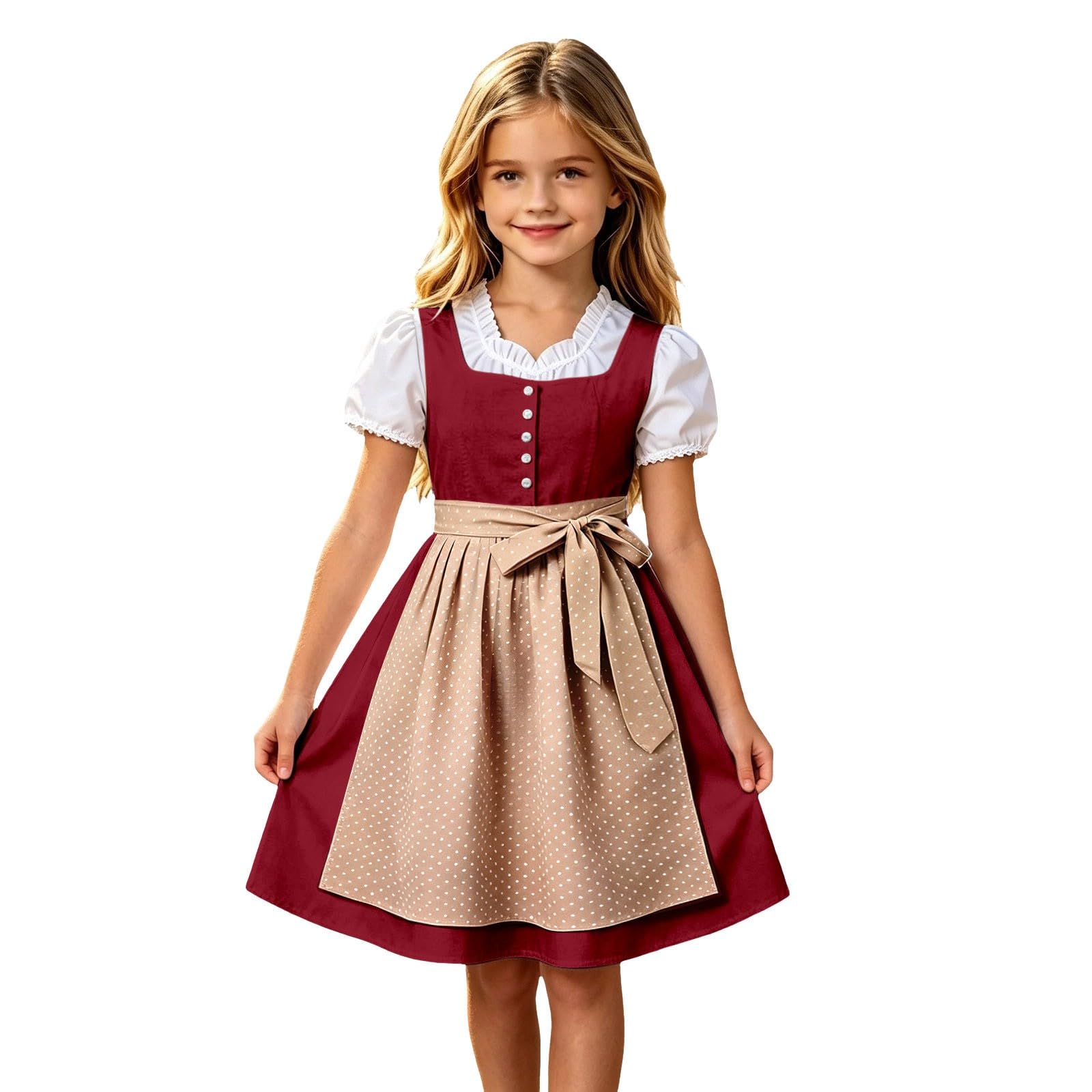 Girls Oktoberfest Costume Bavarian Beer Festival Dirndl Dress with Apron โ image 1