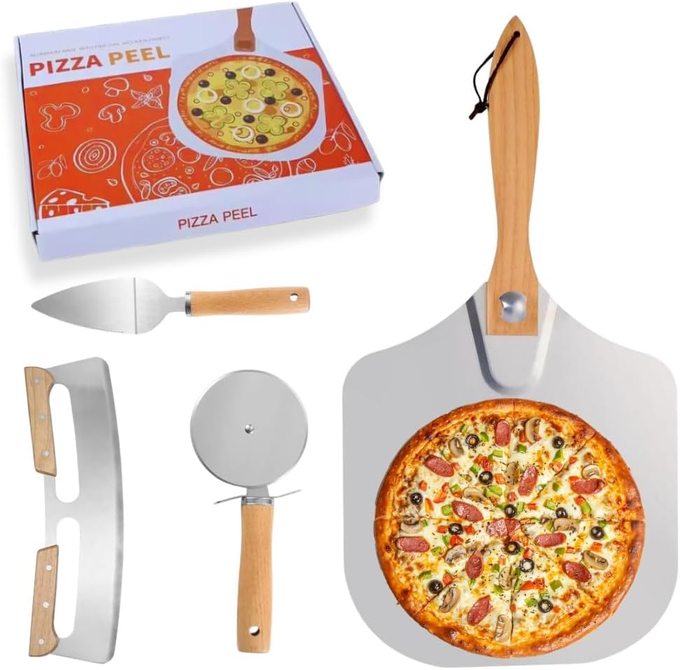 Pizza Peel Aluminum Pizza Spatula Set,12 inch Metal Pizza Paddle(12″x 14″) with Foldable Wood Handle, Rocker Cutter, Pizza Shovel, for Family Pizza Oven Baking Pizza, Dough, Bread & Pastry Pizza Peel Aluminum Pizza Spatula Set,12 inch Metal Pizza Paddle(12″x 14″) with Foldable Wood Handle, Rocker Cutter, Pizza Shovel, for Family Pizza Oven Baking Pizza, Dough, Bread & Pastry