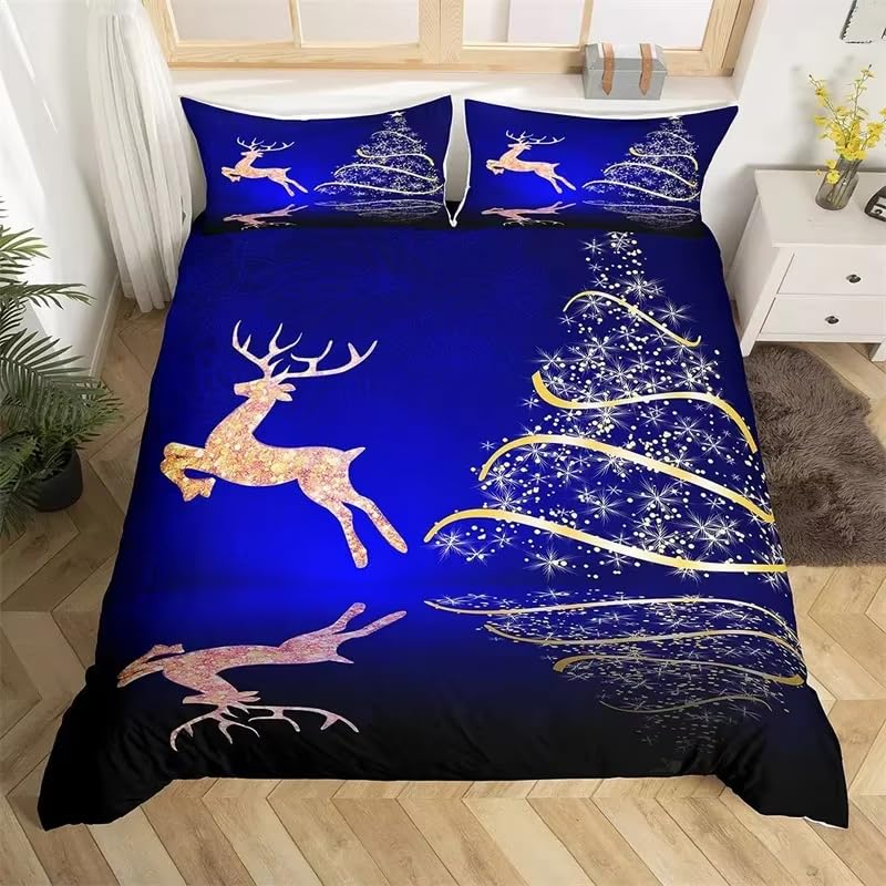 Housse de couette de Noël 140x200 bleue et noire avec taie pour lit 1 personne