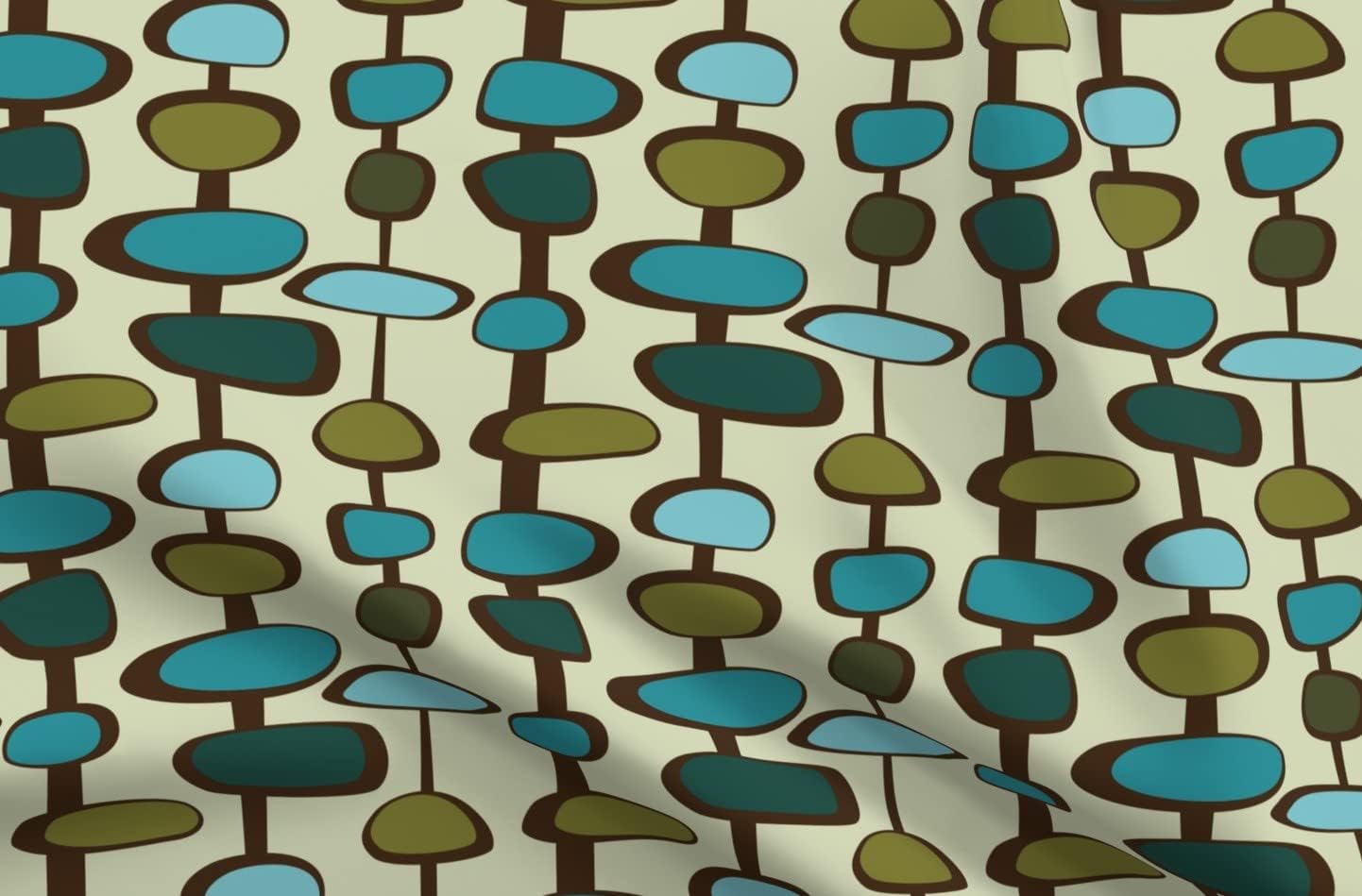 Spoonflower Fabric - Teal Mid Century Retro Vintage 1950S Geometric Blue Green Modern Olive Printed on Organic Cotton Sateen Fabric by The Yard - Sewing Quilting Apparel Home Decor