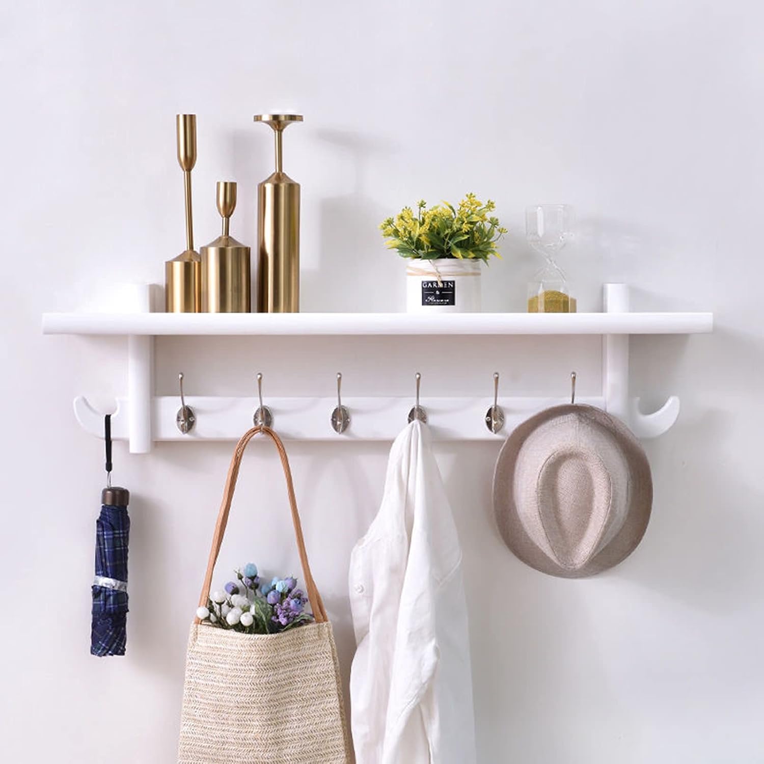 Wood Coat Hooks with Shelf - Wall Mounted Coat Rack Hanger for Entryway, Kitchen, Bathroom - Hat Rack with Storage Shelf - Coat Hooks Coat Hooks