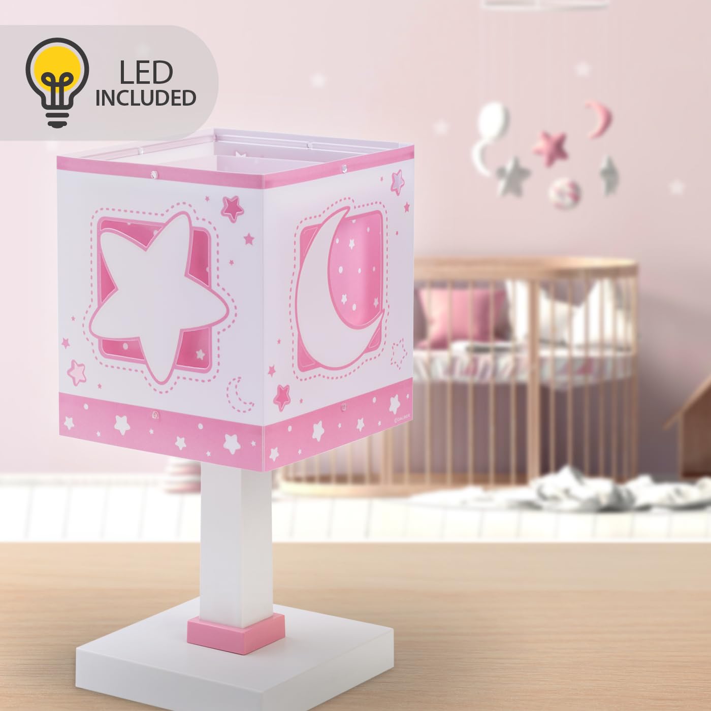 Dalber Kinder Tischlampe Moonlight Rosa Mond Sterne 63231NS G4 LED | Nachtlicht; 4W LED; Glühbirne enthalten