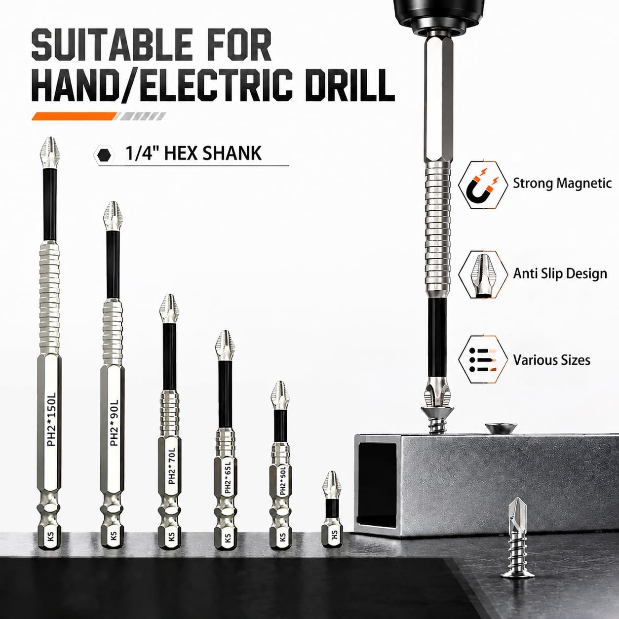 High Magnetic Screwdriver Drill Bit Set, K5 Anti Slip Impact Bits, 12pcs image 2