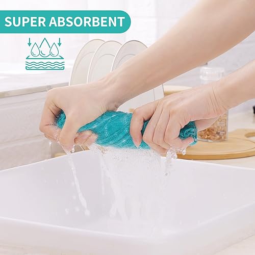 Miniatura 3 de Fintale Paquete de 6 paños de cocina de 12 x 12 pulgadas, 100% algodón, tejido de gofre, suaves y superabsorbentes, trapos de secado rápido para