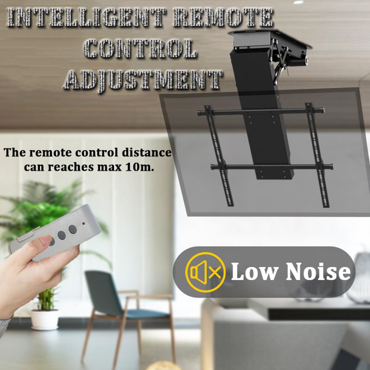 Supporto TV da soffitto motorizzato Regolabile con Angolo di 0-75° per Monitor da 65 Pollici, Staffa inclinabile per impieghi gravosi per soffitti inclinati, Facile da in