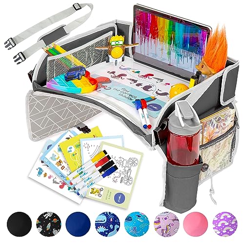 Image of PILLANI Kids Travel Tray for Car - Car Seat Tray for Toddler - Road Trip Essentials Kids w/ iPad Holder Stand, Carseat Table Tray for Kids Road Trip Activities, Toddler Lap Desk Organizer for Airplane