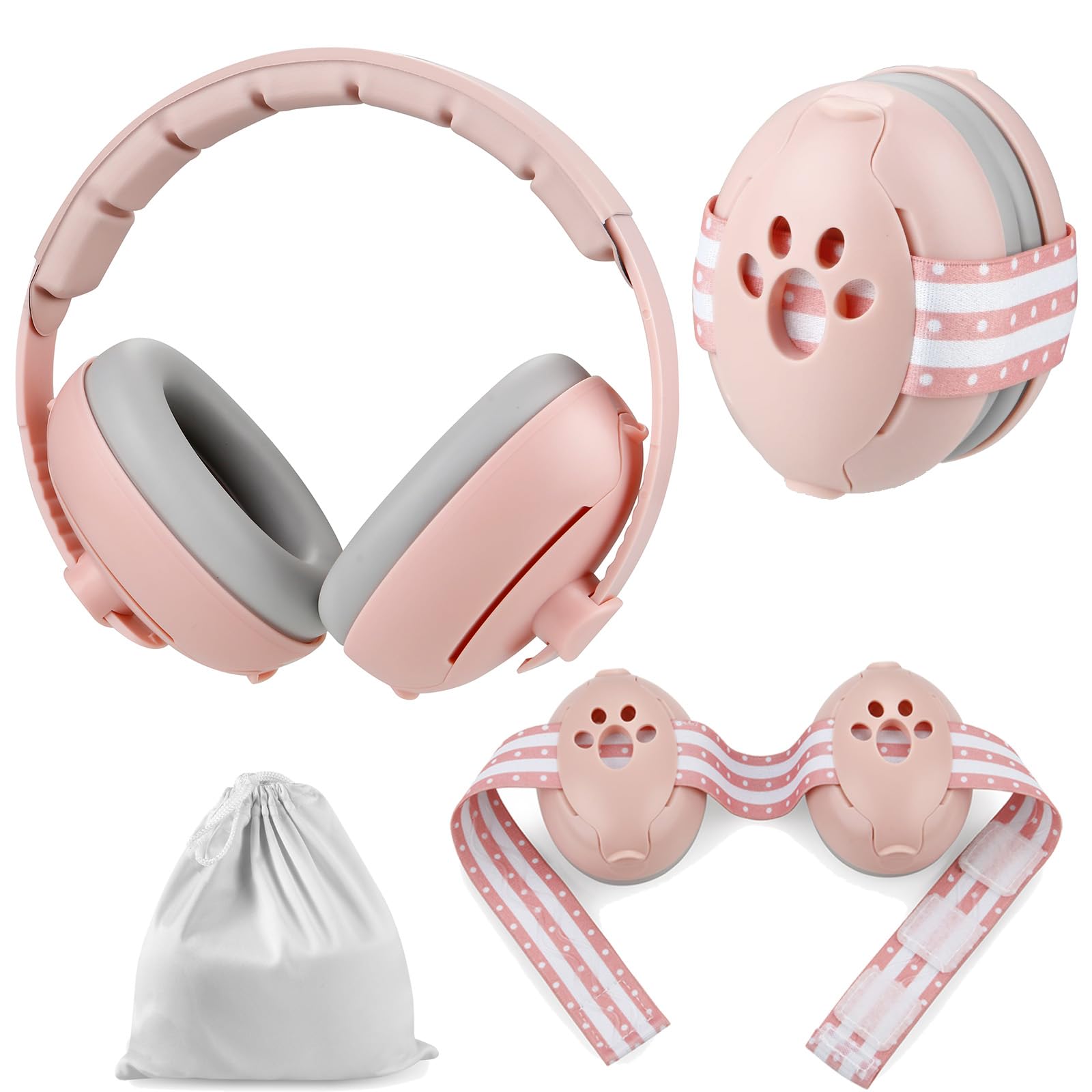 PandaEar Baby Ear Muffs, 2-in-1 Baby Ear Protection Noise Cancelling Headphones Ages 0-3 Years, Infant Hearing Protection Pink