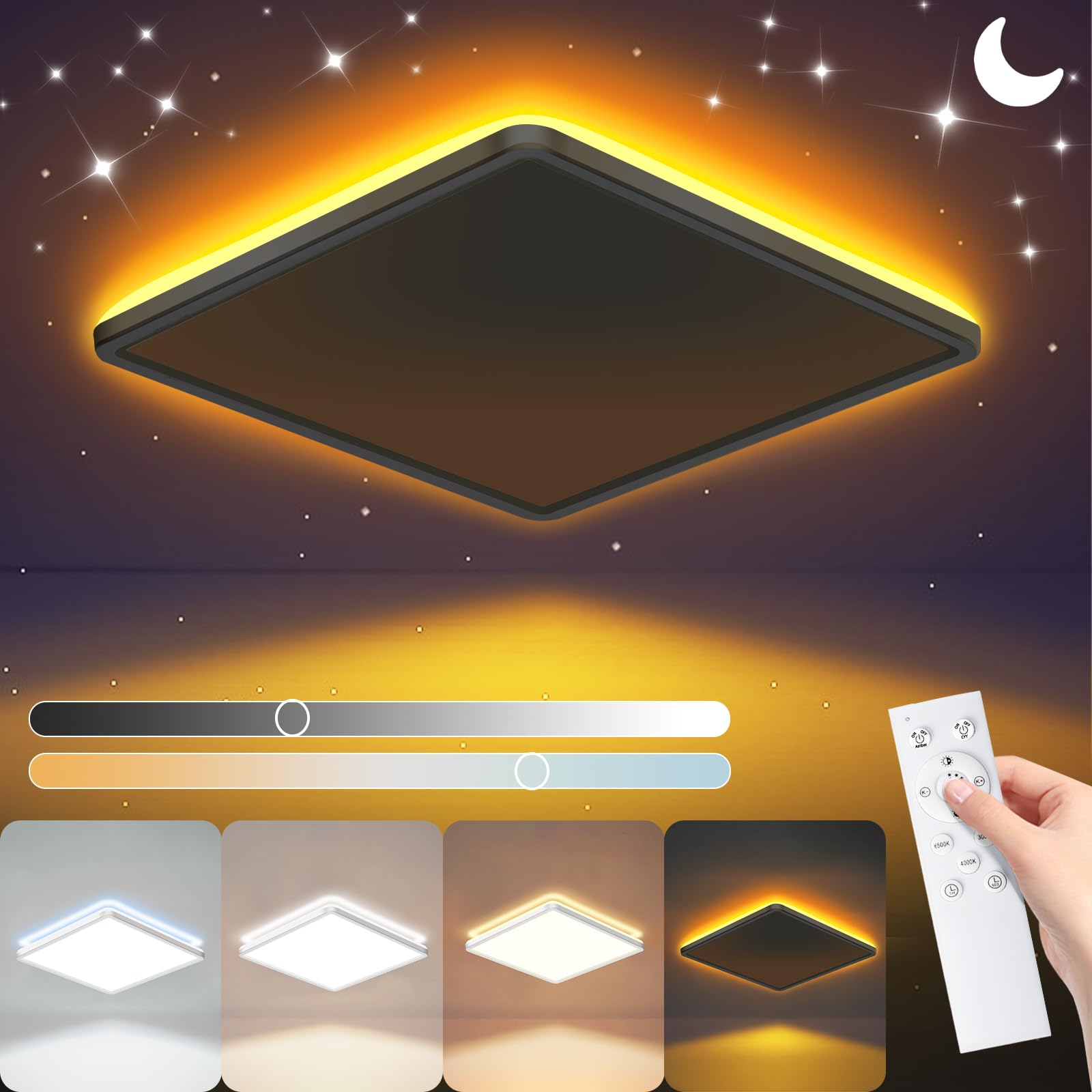 NEEMOSI 24W Lampara Techo Regulable - Plafon LED Techo con Mando a Distancia&1800K Luz Nocturna&Temporizador, Lámpara de Techo Modernos para Dormitorio Cocina Salon Baño Comedor Pasillo Ø29CM